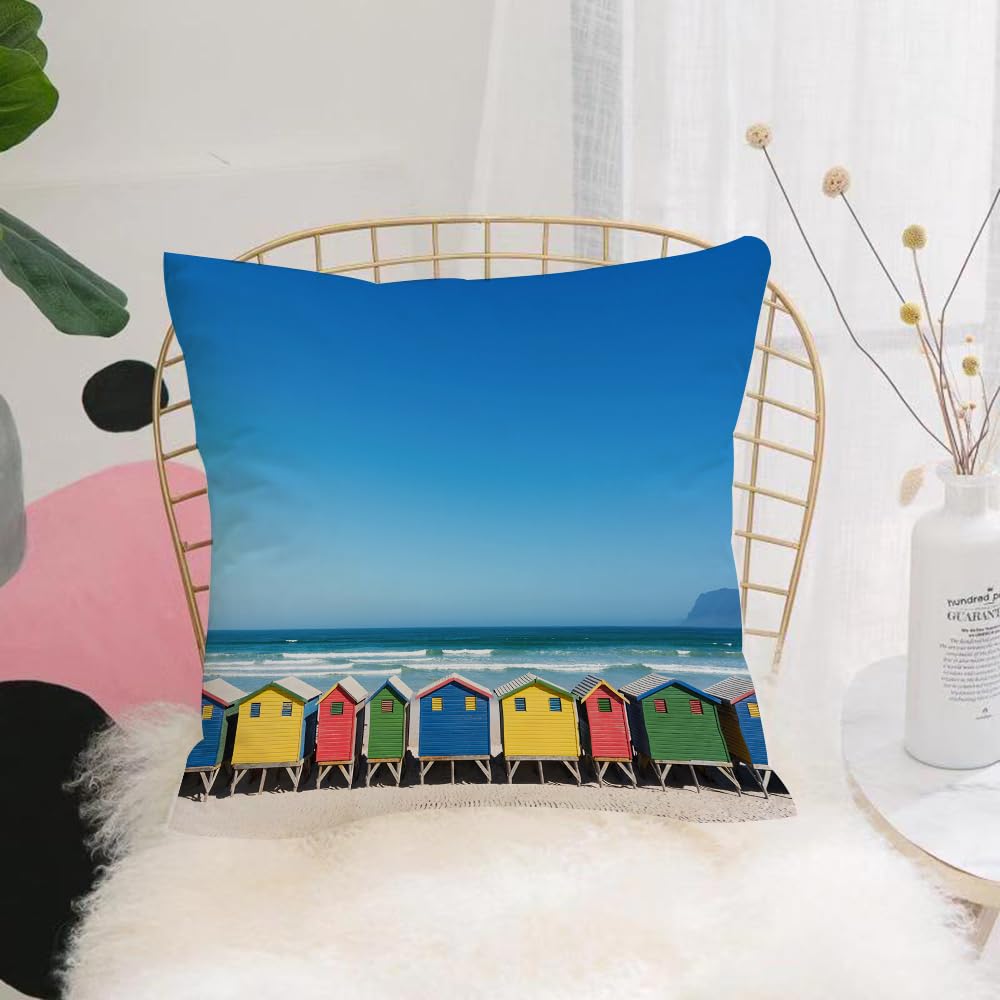 HYMSXW Cushion Cover,Throw Pillow Case Home Decorative for Living Room Bedroom Sofa Chair 20X20 Inch,Colorful coastal seaside，Vivid beach hut in the ocean beautiful scenery，Colorfu,Pillowcase 50X50cm