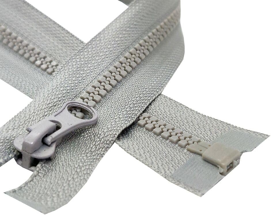 Silver Plastic Zip Size #5 Open-End Type Light Grey Plastic Teeth Zipper Single Slider One-Way Puller for Jackets Repair (60cm (24โ) Long)