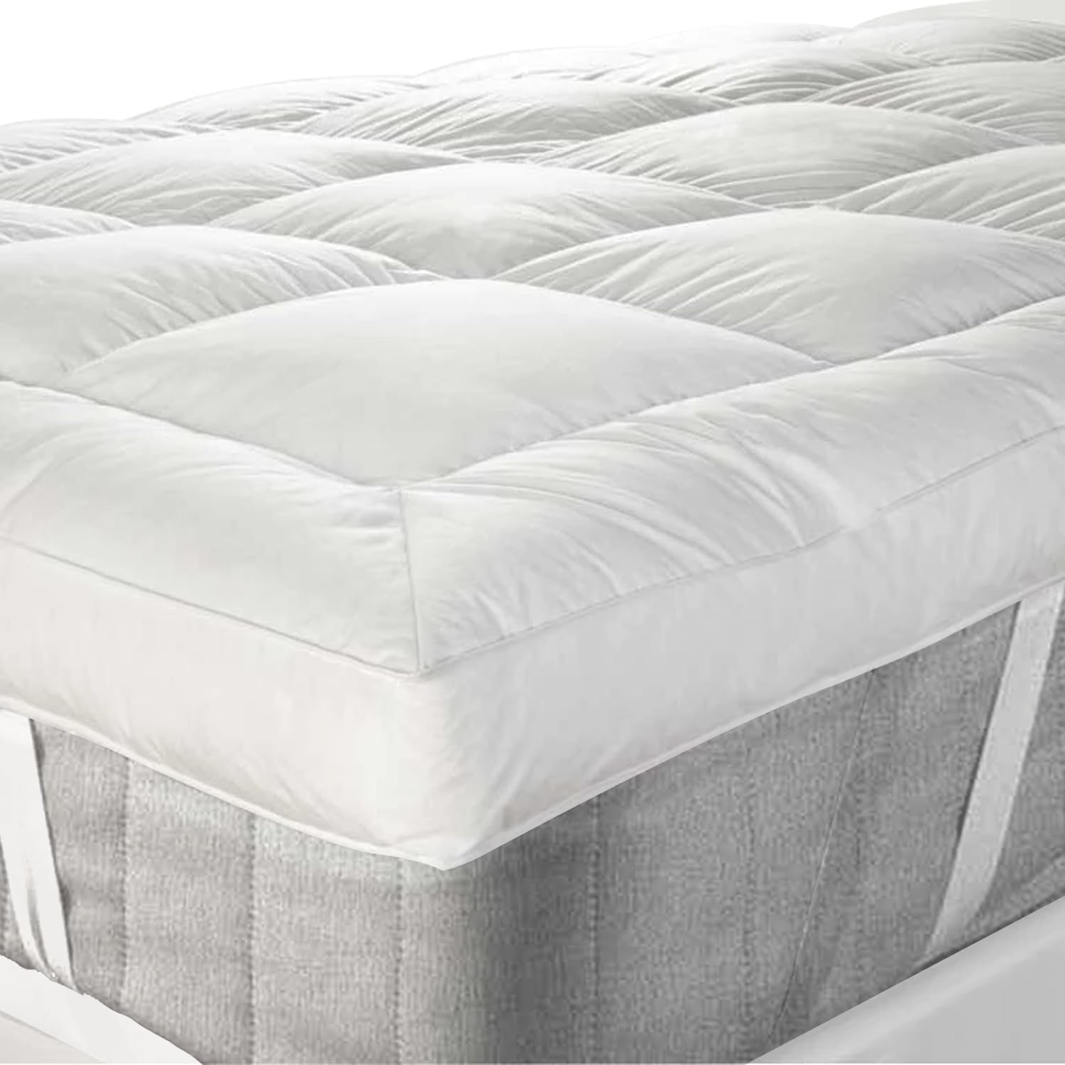 GMTEXTILES 10cm Extra Deep King Size Mattress Toppers – Ultra Soft Microfibre Bed Topper with Elasticated Straps – Hypoallergenic Hotel-Quality Mattress Topper Kingsize Bed 150X200cm + 10cm