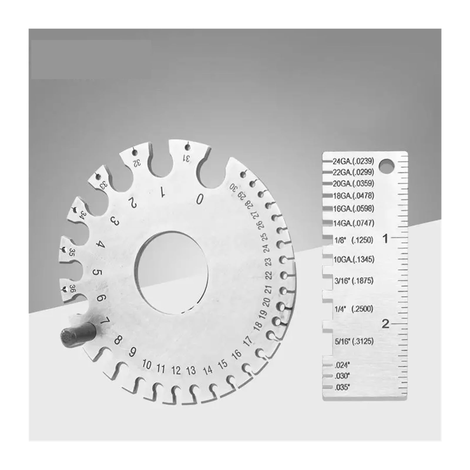 Fühlerlehre Ventilspiel 0-36 Rund AWG SWG Drahtstärke Lineal Durchmessermesser Edelstahl Messgerät Werkzeug Schweißinspektion Drahtstärke für Zündkerze, Ventil, Kolben, Gitarre(Gris)