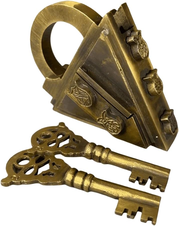 Medieval Dungeon Lock Solid Brass Triangle Padlock with Antique Finish (4.25" x 3.25")
