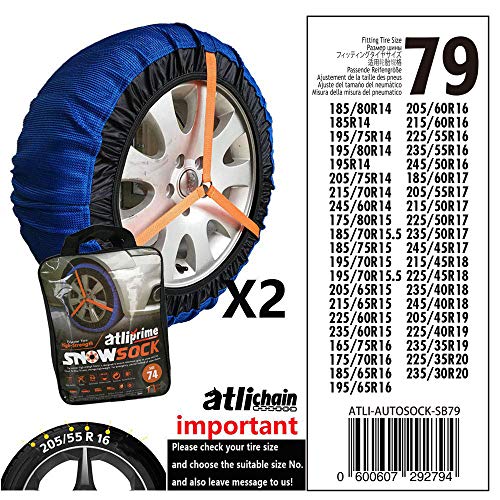 atliprime 2pcs Anti-Skid Safety Ice Mud Tires Snow Chains Auto Snow Chains Fabric Tire Chains Auto Snow Sock on Ice and Snowy Road (AT-SB79)