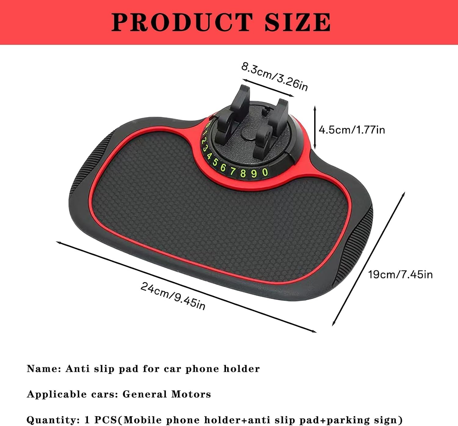 Multifunction Car Anti-Slip Mat,Car Anti Slip Mat Phone Holder For Dashboard,Multifunctional Car Dashboard Phone Holder,With Temporary Parking Numbe For Phone Sunglasses Keys (Square red and black)