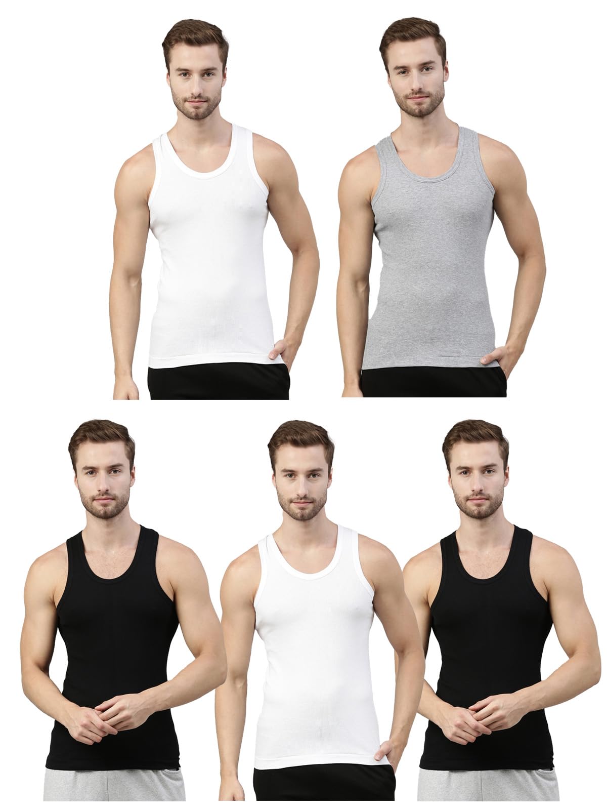 dixcy scott originals Men’s Round Neck Sleeveless Body Fit Solid Vest - Victory Vest- Assorted - Print & Color May be Vary(Assorted - Pack of 5)-S-picture-23