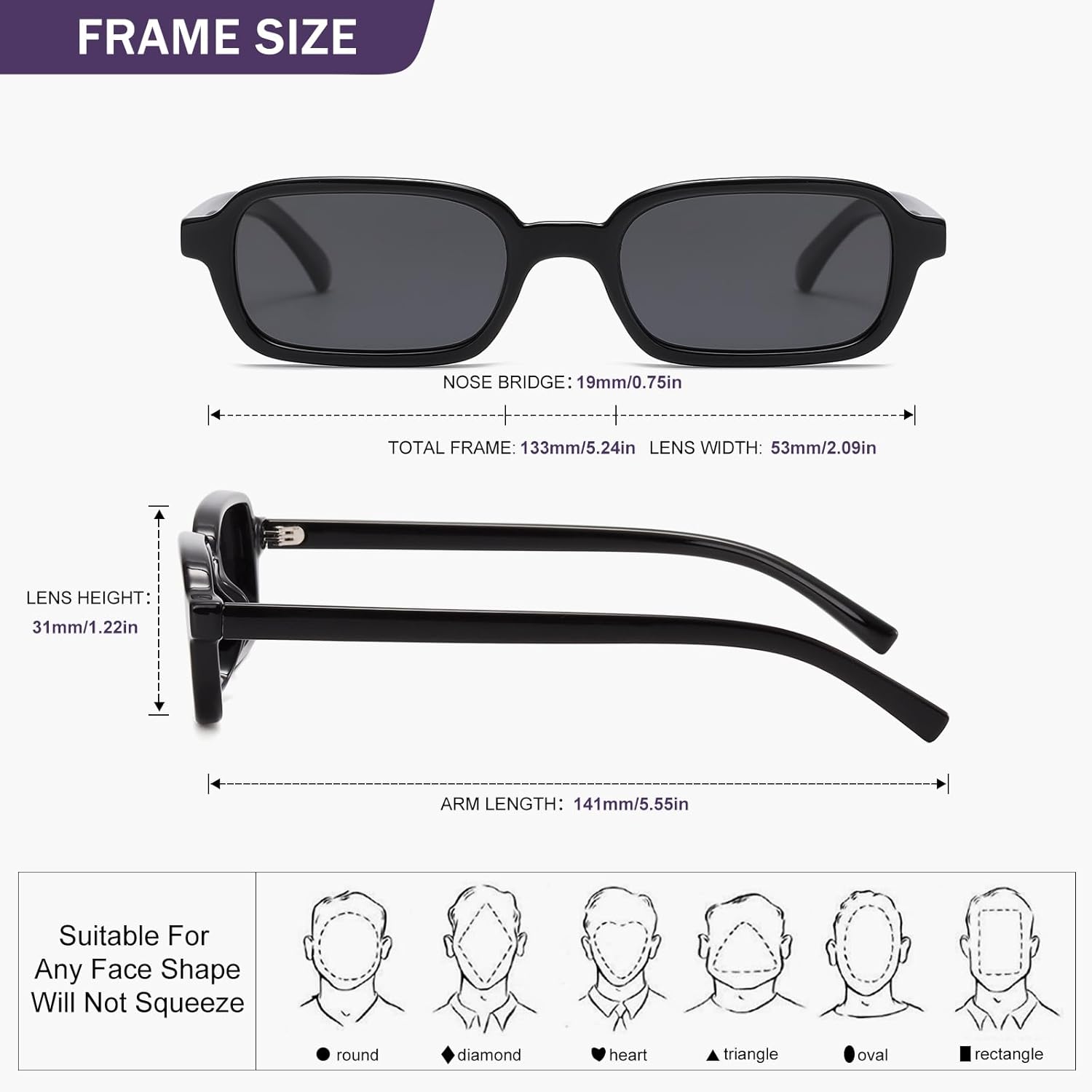 Rectangle Sunglasses for Women Men Trendy Narrow Square Frame 90’s Retro Sun Glasses UV400 Protection Shades - Image 2
