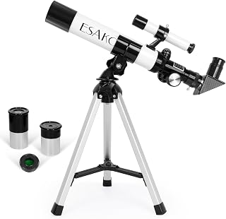 ESAKO Telescope for Kids, 100x Magnification, Kids Telescope with Two Eyepieces, Finder Scope, Tabletop Tripod Educational Gift