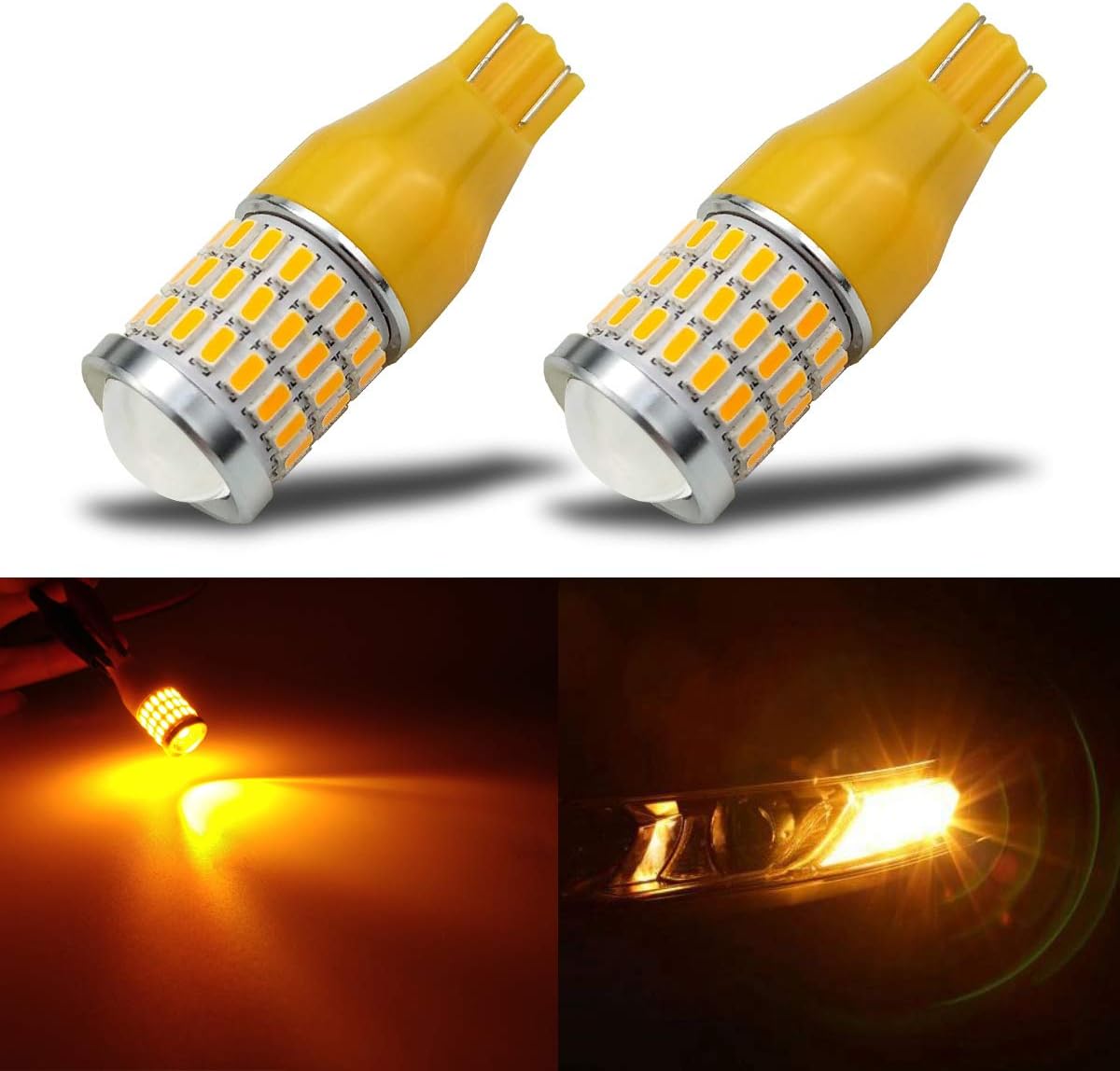iBrightstar 912 921 LED Bulb for Turn Signal Lights Blinker Light High Power with Projector Error Free T15 906 922 W16W Bulbs, Amber Yellow