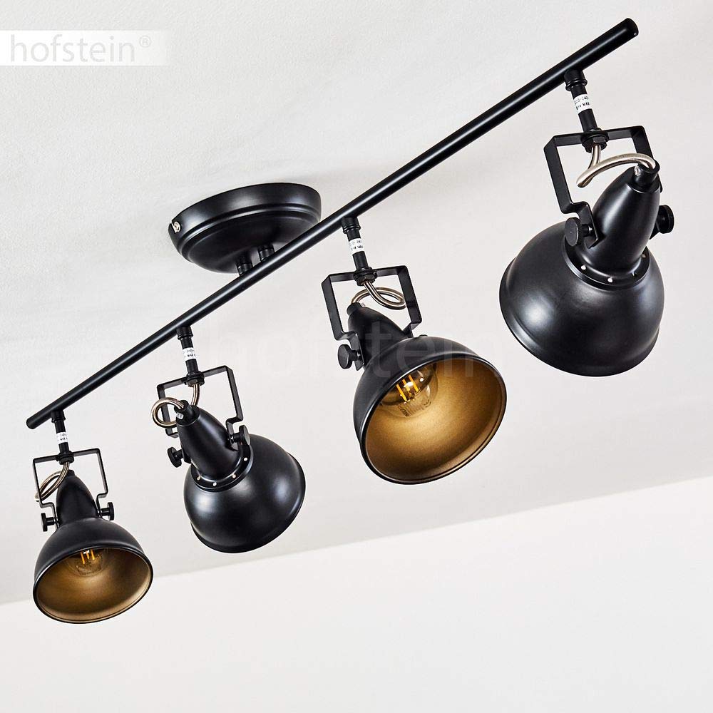 Lampada a soffitto Tina, lampada a soffitto in metallo in nero/oro, 4 luci, con faretti regolabili, 4 x attacco E14, spot dal design retro/vintage, senza lampadina/e