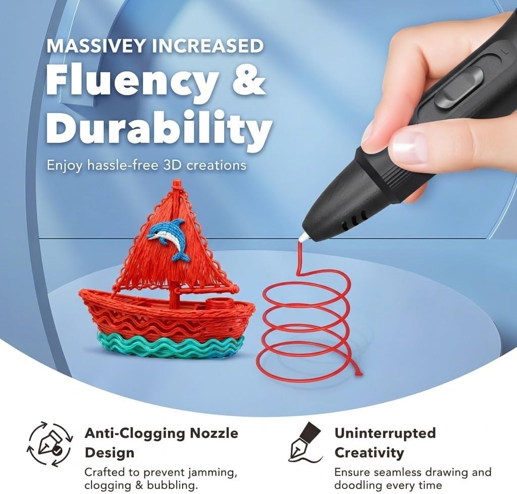 3D Printing Pen Kit, 3D Printer Pen with Adjustable Temperature,Stepless Speed, PLA/ABS Compatible 3D Drawing LCD Display, for Creative Art, DIY Projects,Black