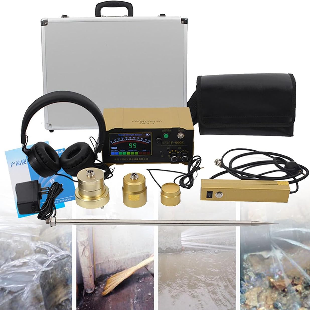 Detector de fugas de agua para interiores y exteriores, localizador y probador de fugas de tuberías, sensor de fugas de agua con profundidad de detección de 3 metros para fontanería y calefacción por