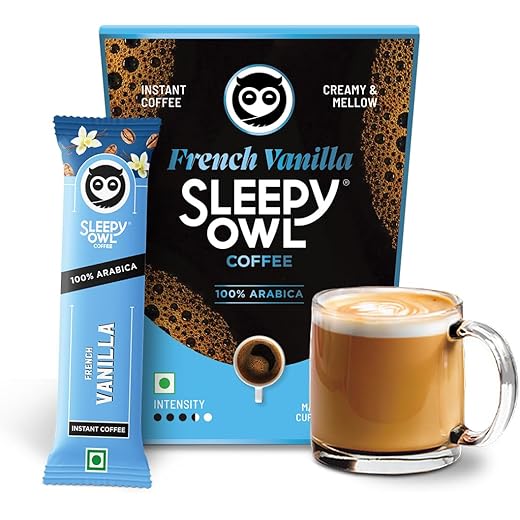 Sleepy Owl French Vanilla Freeze Dried Coffee Sachets | 20g - Pack of 10 x 2g Instant Coffee Powder Sachets | 100% Arabica Beans | Aromatic Coffee Pouch | Rich & Smooth | Easy to Use & Carry