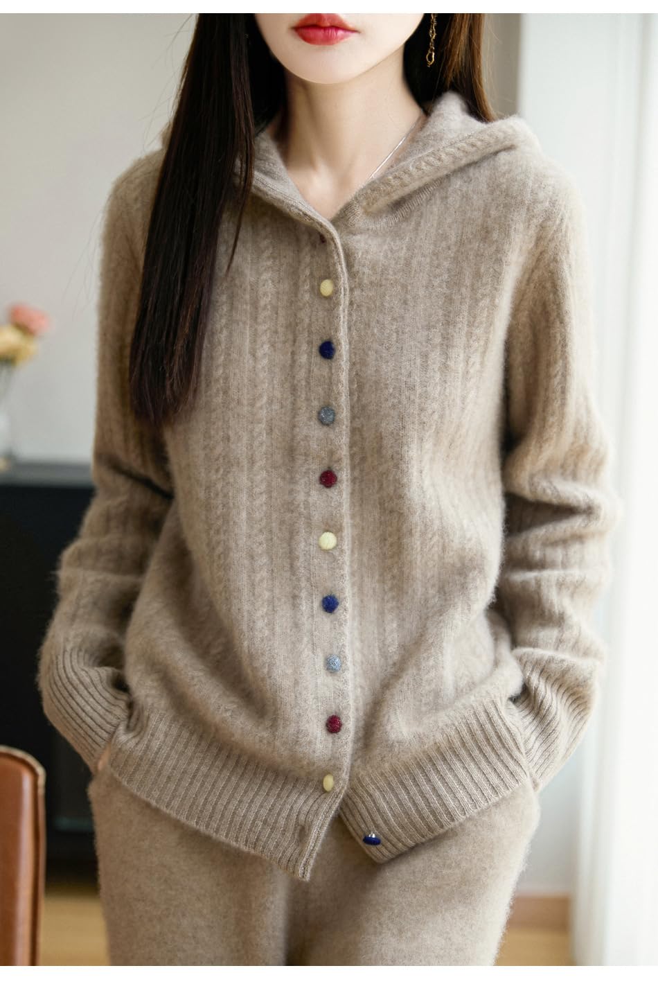 Cardigan Donna Invernale Cardigan in Maglia di Lana A Trecce da Donna Maglione con Cappuccio Aran A Maniche Lunghe Maglione Invernale in Maglia Spessa con Bottoni Colorati Morbido E Caldo