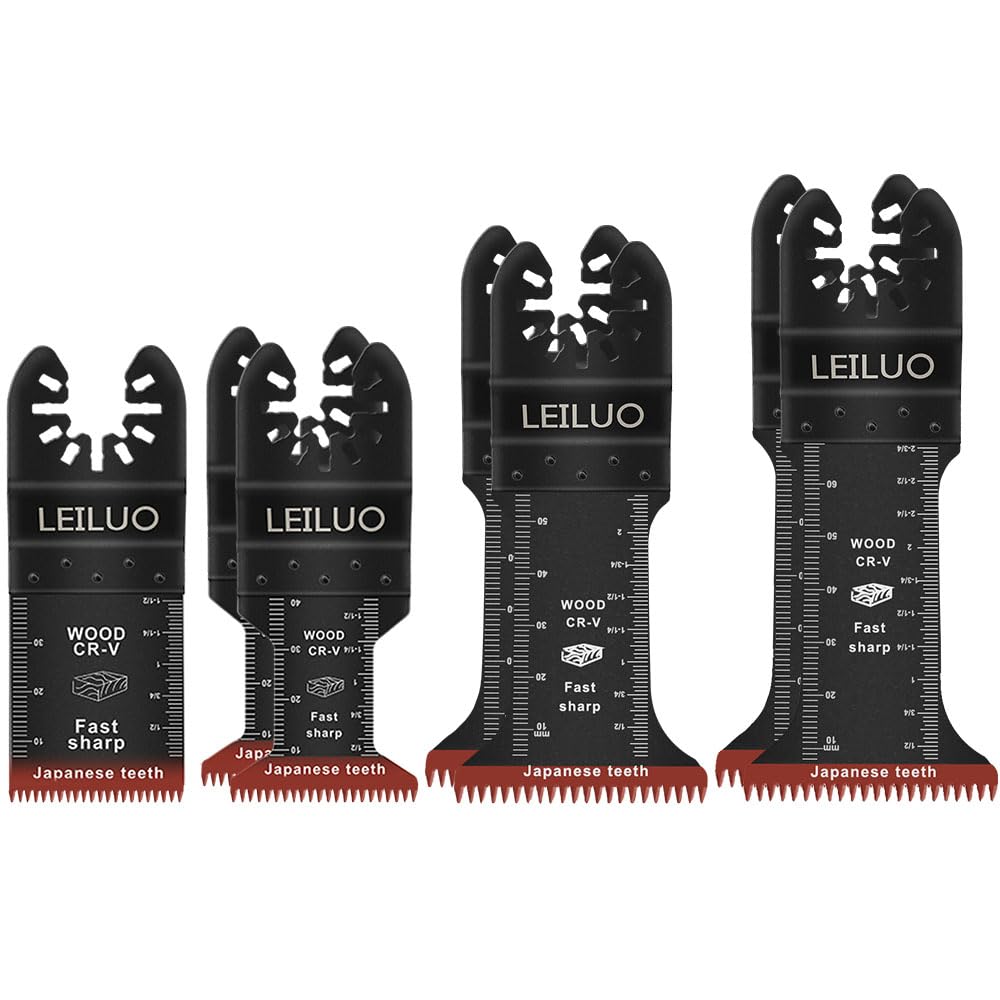 LEILUO 7 Pcs Oscillating Tool Blade Japanese Teeth Extra Long Oscillating Saw Blades for Wood CRV Multitool Blades Set Compatible with DeWalt Makita
