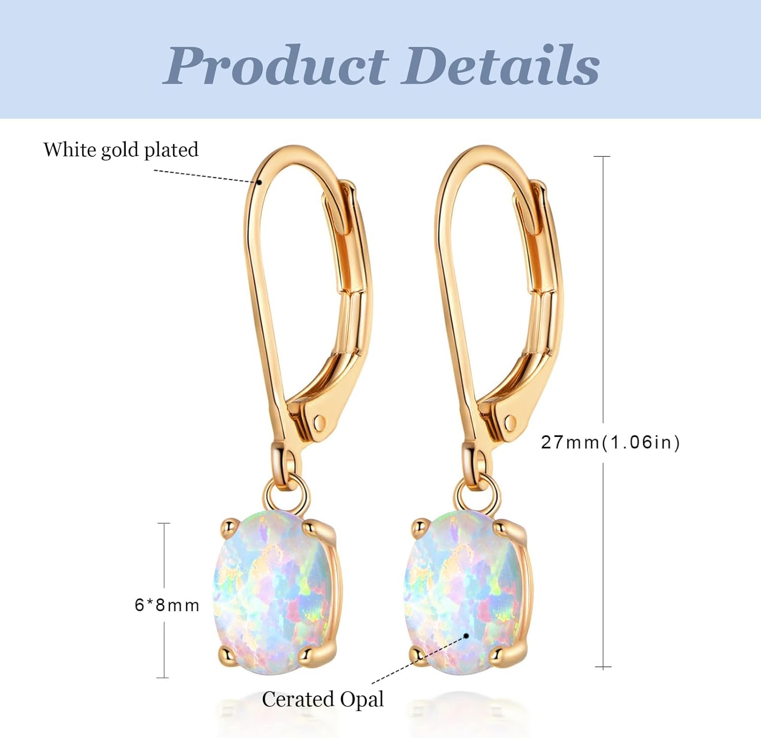 GEMSME White Gold Plated Teardrop Opal Dangle Earrings For Women - Image 6