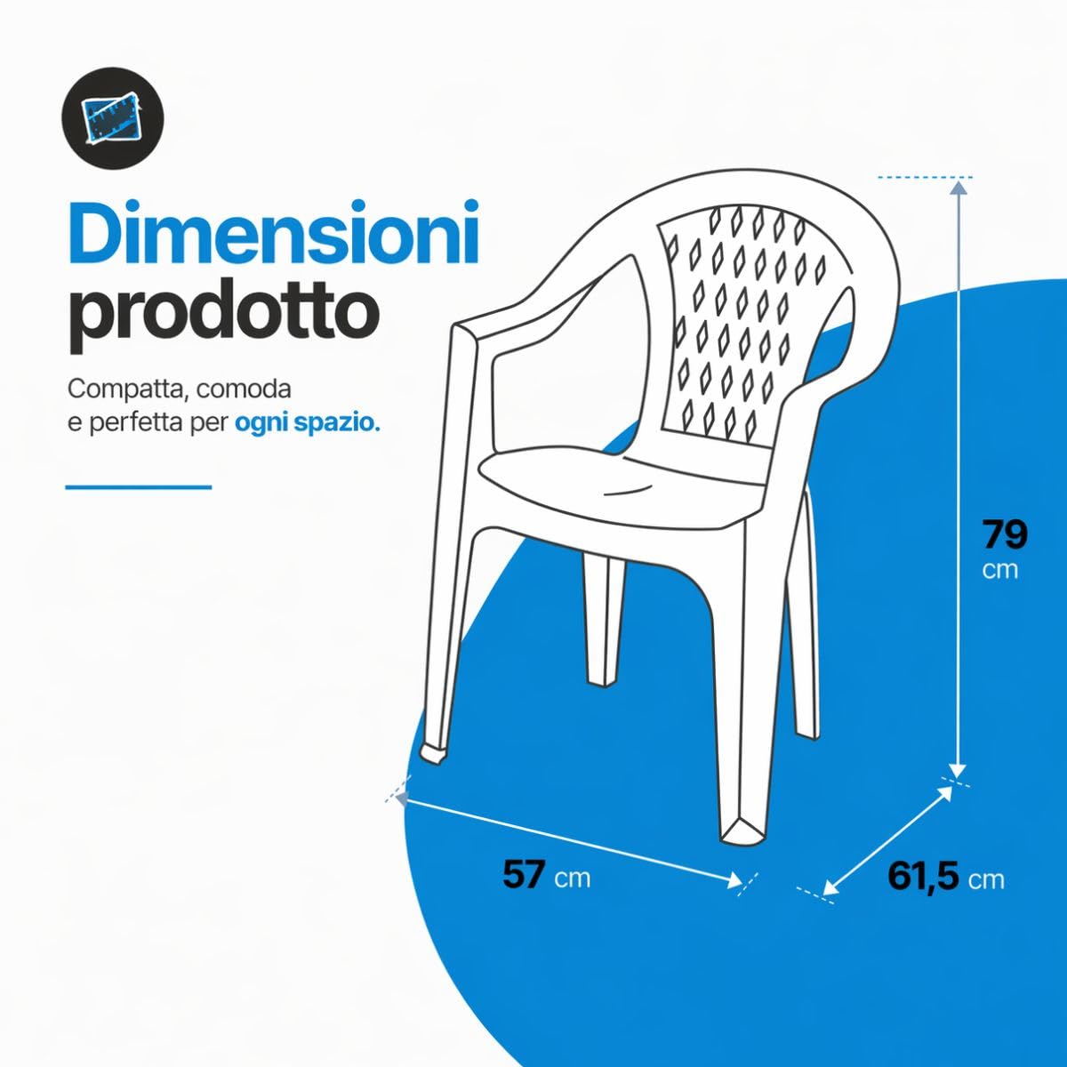 Tomaino - Ensemble de table et chaises d'extérieur en plastique de 6 places – 6 chaises avec accoudoirs empilables et 1 table rectangulaire de jardin, terrasse (anthracite)