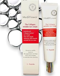 Korean Collagen Anti-Wrinkle Eye Cream for Delicate Skin Around Eyes with Hyaluronic acid, Adenosine & Sodium Hyaluronate, Age Reduction & Intensive Moisturizing, by MediFlower, Made in Korea