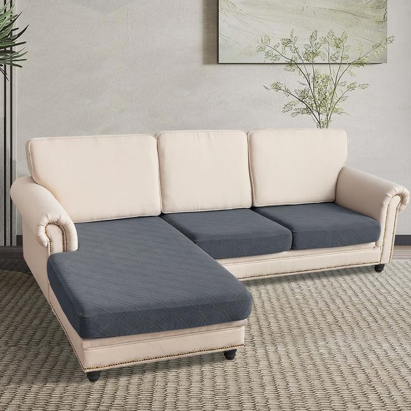 Photo 1 of Sectional Couch Covers, 3 Pieces Sofa Seat Cushion Covers, L Shape Separate Cushion Couch Chaise Cover for Both Left Right Sectional Couch (2 Seater + 1 Chaise Cover, Dark Gray) Dark Gray 2 Seater + 1 Chaise Covers