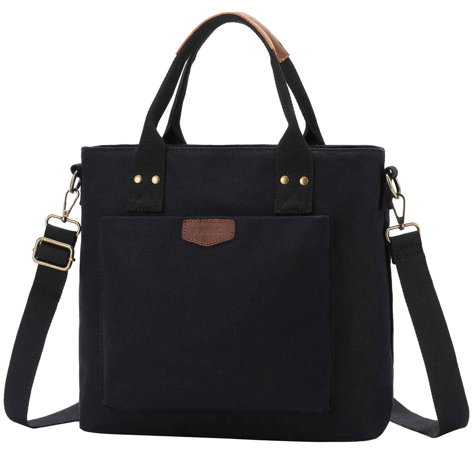 RAVUO Bandolera Mujer, Bolsa Lona Grande para Universidad, Casual de Mano Tote Bag con Múltiples Bolsillos, Bolso de Hombro para Compras, Escuela, Viajes