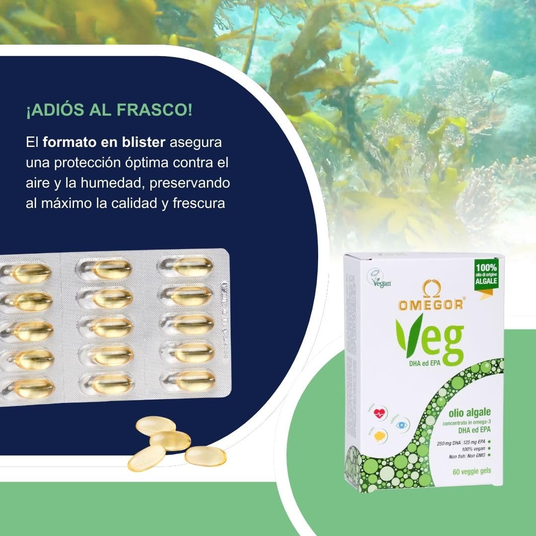 Omega 3 Vegano OMEGOR Veg (60 Cápsulas) Omega3 Algas Marinas Certificado IFOS y Vegan Society - EPA y DHA con Vitamina E