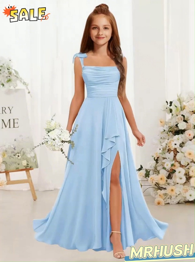 girls blue bridesmaid dresses Dusty Blue Bridesmaid Dress Chiffon Size Large
