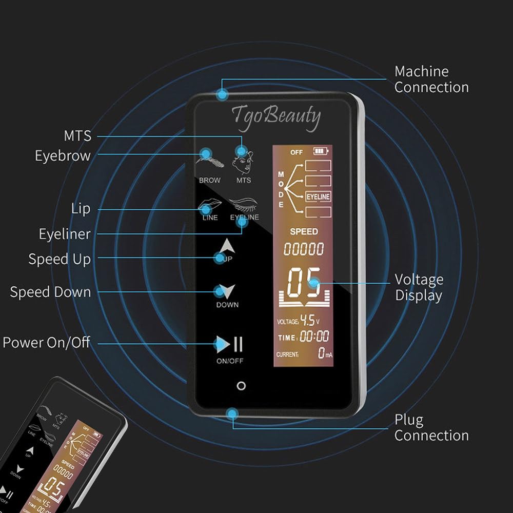 Kit de máquina de tatuaje de maquillaje permanente digital inteligente con panel táctil, 15 niveles de velocidad y 4 modos para cejas, delineador de ojos, labios y MTS (Nero)