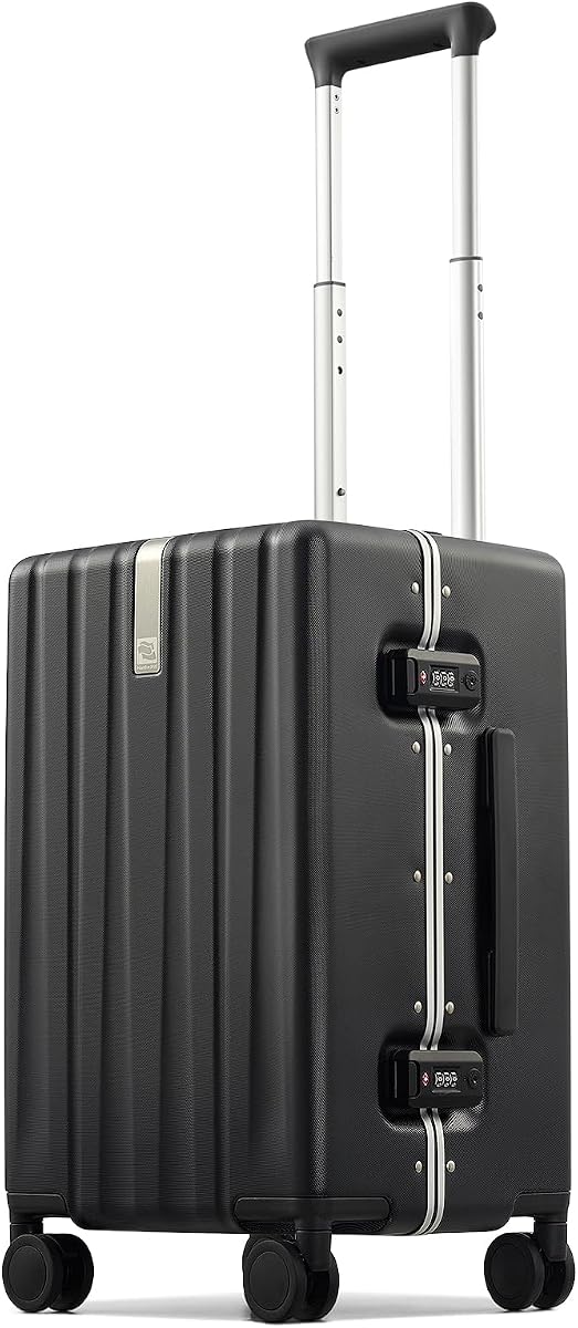 Hanke Premium 20 Inch Zipperless Carry-On Luggage, Aluminum Frame Hard Shell PC Suitcase with TSA Lock, Water-Resistant, 8 Quiet Spinner Wheels for Short Business Trips & Weekend Getaways（Jet Black）