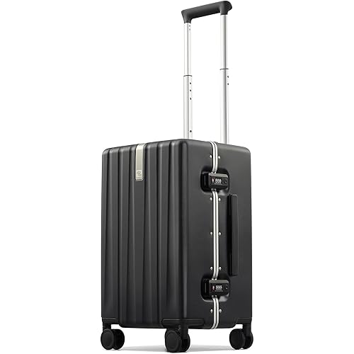 Hanke Premium 20 Inch Zipperless Carry-On Luggage, Aluminum Frame Hard Shell PC Suitcase with TSA Lock, Water-Resistant, 8 Quiet Spinner Wheels for Short Business Trips & Weekend Getaways（Jet Black）