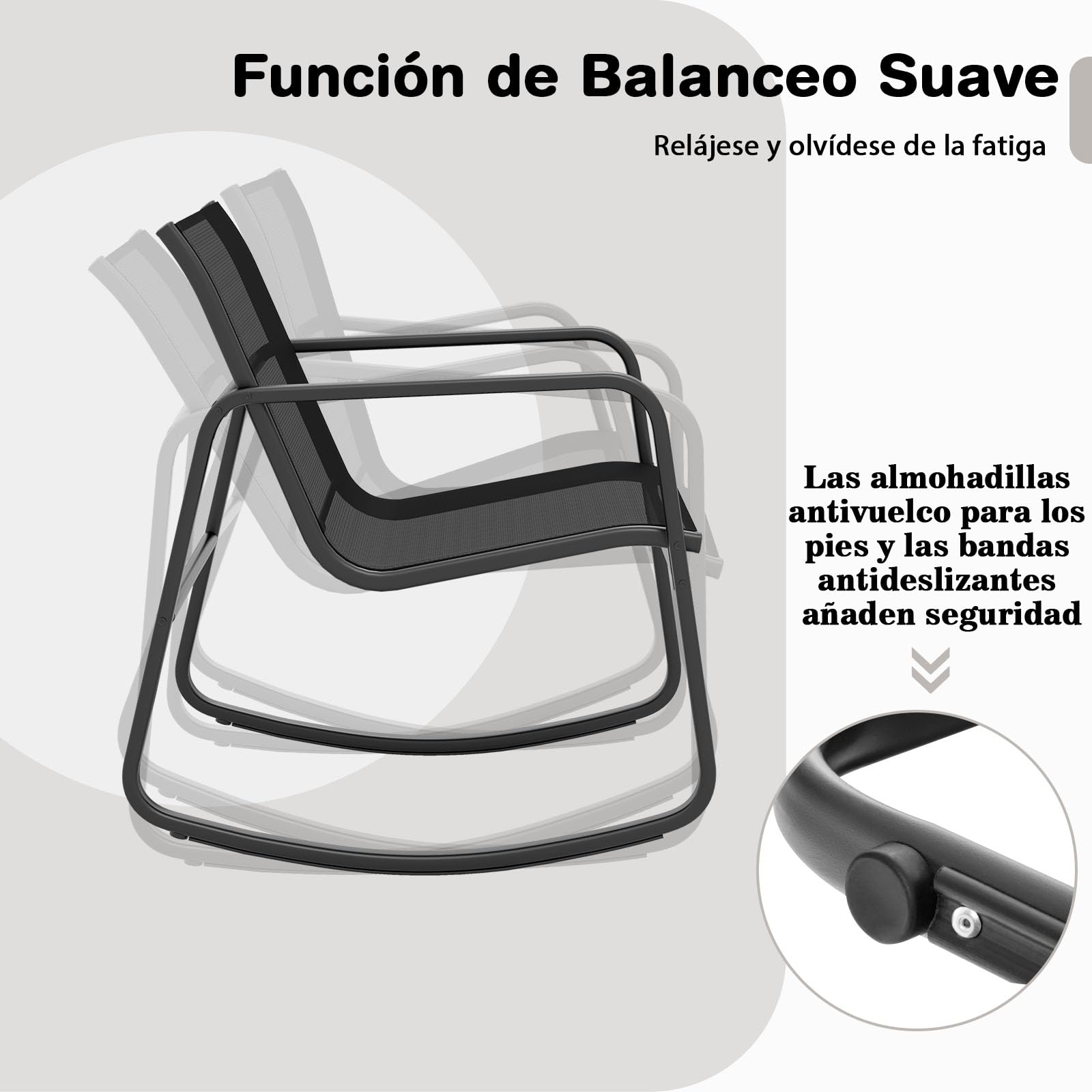 GIANTEX Juego de Bistró 3 Piezas, 2 Sillas Mecedoras de Tejido Transpirable, Mesa de Café con Tablero de Vidrio, Estructura de Metal, para 2 Personas, Conjunto de Muebles para Patio, Jardín (Negro)