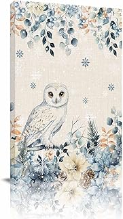 Christmas Owl Wall Decor Living Room Bedroom Wood Canvas Wall Art, Eucalyptus Leaves Winter Poinsettia Snowflake Kitchen Home Decor Pictures, Office Bathroom Modern Oil Painting 16"x24"