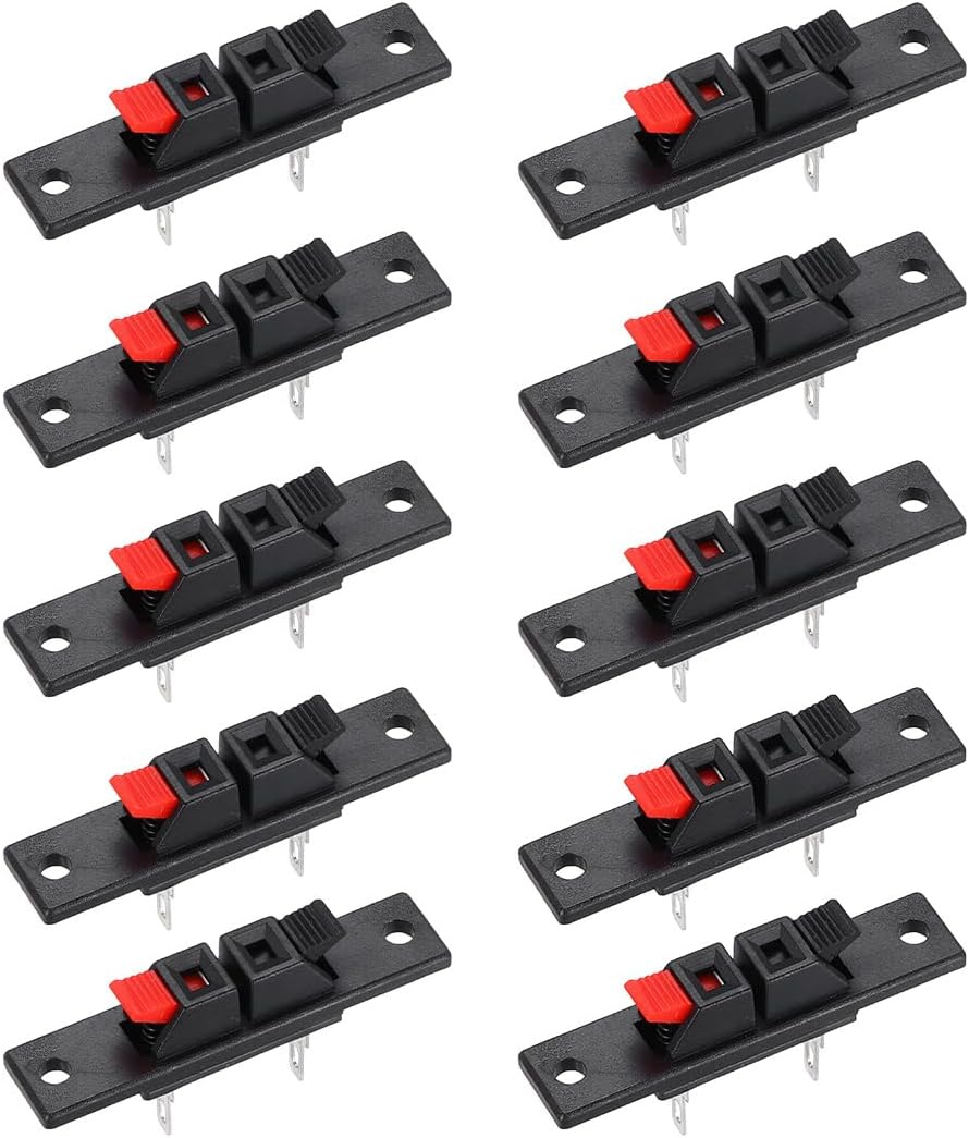 10Pcs 2 Ways WP2-35 Spring Speaker Terminal Clip Push Release Connector Audio Cable Terminals Block Red Black