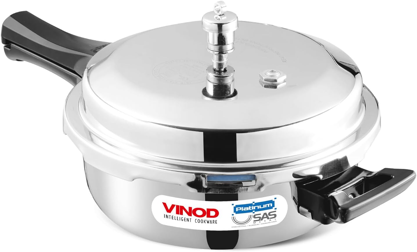 Vinod Platinum Triply Stainless Steel Pressure Cooker Mini - 2 Litre | SAS Bottom Pan Cooker | Induction and Gas Base Cooker | ISI and CE certified