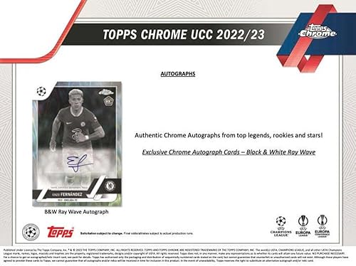 Miniatura 6 de 2022-23 Topps Chrome UEFA Champions League Soccer Factory Sealed Hobby Lite Box 16 Packs of 4 Cards, 64 Cards in All 4 Black and White Raywave