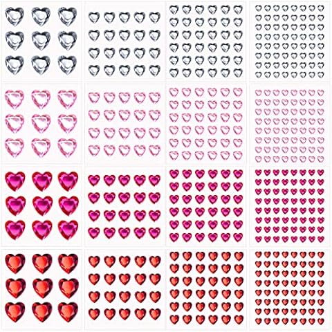 HADDIY Heart Face Gems Stickers,516 Pcs Small Flatback Red Pink Heart Rhinestone Sticker for Valentines Makeup,Crafts,Scrapbooking and Cards Embellishments Decoration Cover