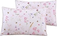 Vista 7 de WINLIFE Juego de 2 fundas de almohada 100% algodón con estampado floral de jardín (estándar 20 x 26 pulgadas, lila)