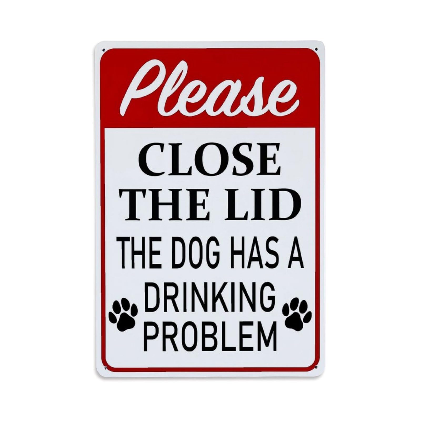 Jdfenggu Vintage Please Close The Lid The Dog Has A Drinking Problem Retro Metal Tin Sign, Decor Art Poster For Bar, Home, Man Cave, Kitchen, Laundry Room Gift 8X12inch