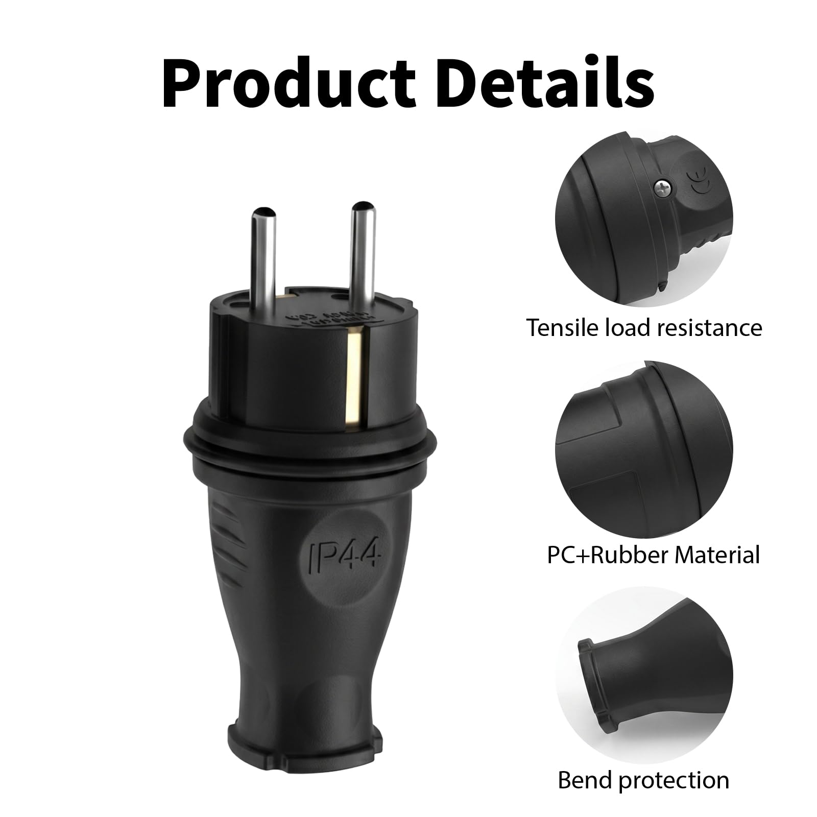 Enchufe Schuko Macho Hembra Profesional Juego 5 Pares, IP44 250V 16A con Protección Antitorceduras y Acoplamiento de Goma, Enchufe Exterior para Cable 0,5–3 cm² Cable