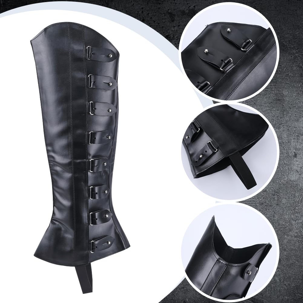 GORGECRAFT 2pz Fundas para Piernas Piratas de Cuero Negro Protectores Medievales para Piernas Polainas Retro Renacentistas Fundas para Botas de Cuero Sintético Envolturas para Botas Halloween Cosplay