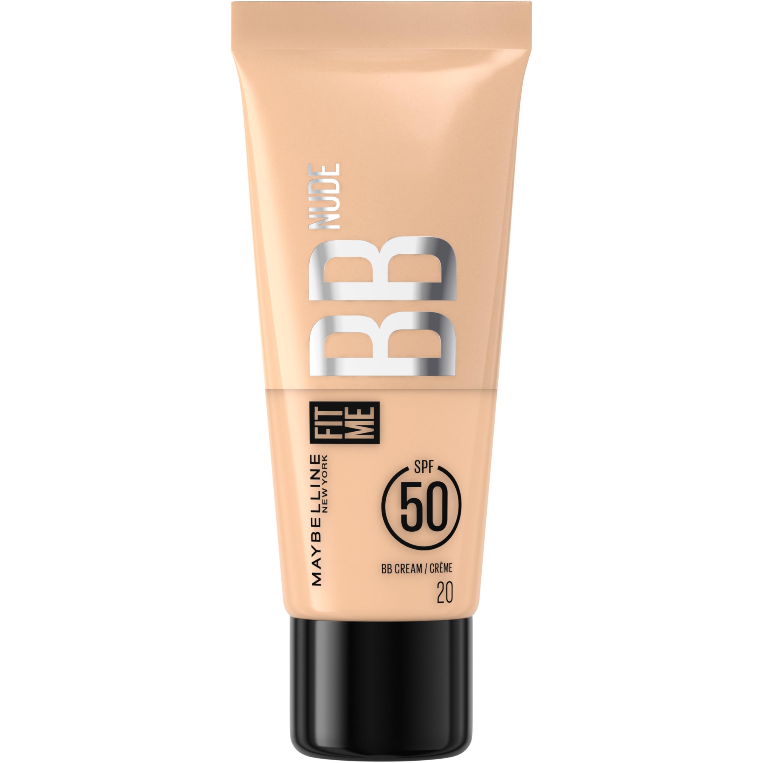Maybelline Face Studio Fit Me BB Cream Nude with SPF 50 and Niacinamide, 24H hydration, Lightweight Coverage, for a Healthy, Natural Dewy Finish. Shade 20