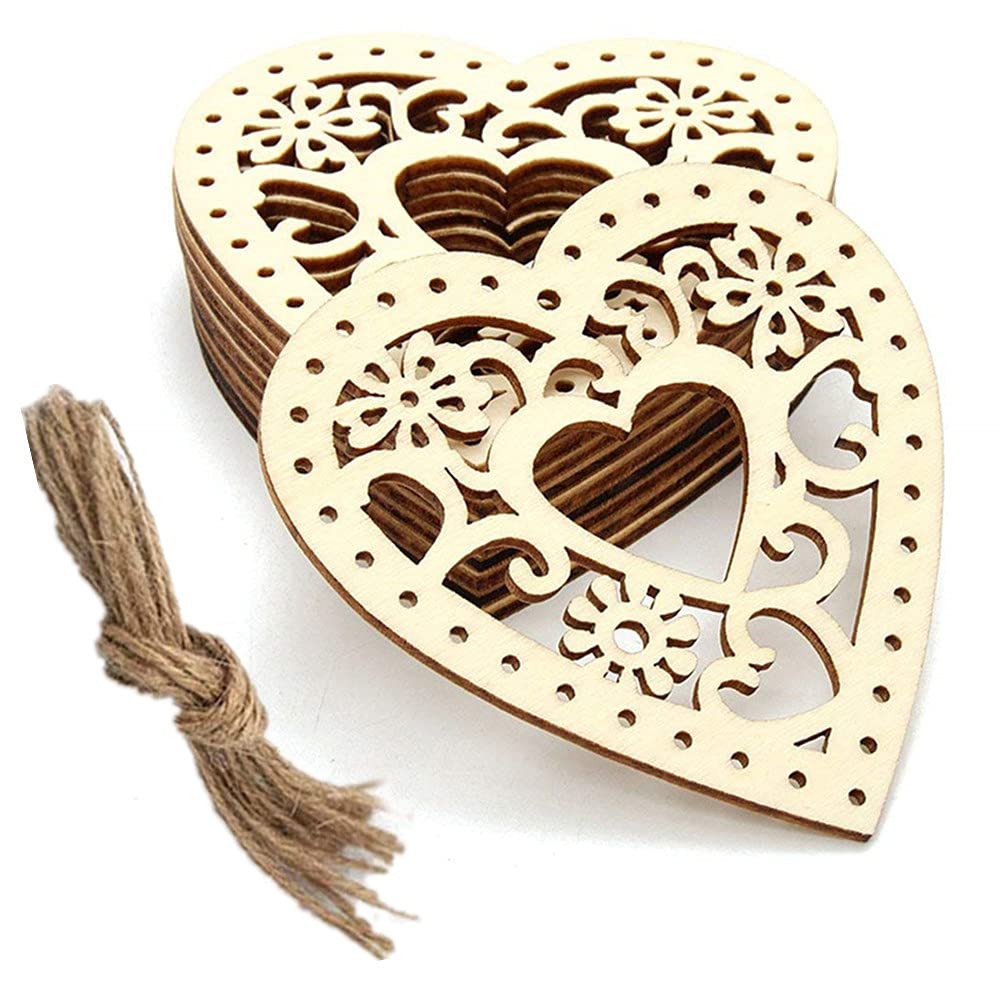 FORUMALL10pcs Love Heart Shape Wooden Embellishments Crafts Party Hanging Ornament 8cm x 8cm