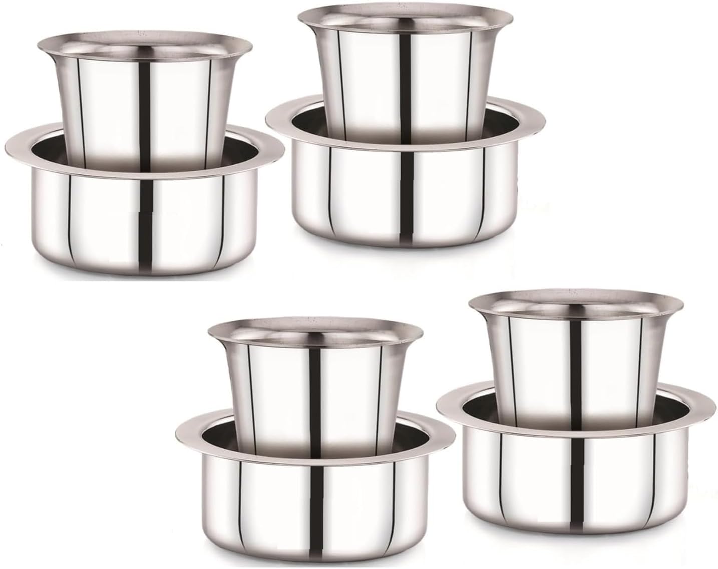 Stainless Steel chai Set cup with Dabara | Tea, Coffee Set | South Indian Coffee Set of 4 | Serving Drinkware (200 ML)(Set of 4) with Dabara