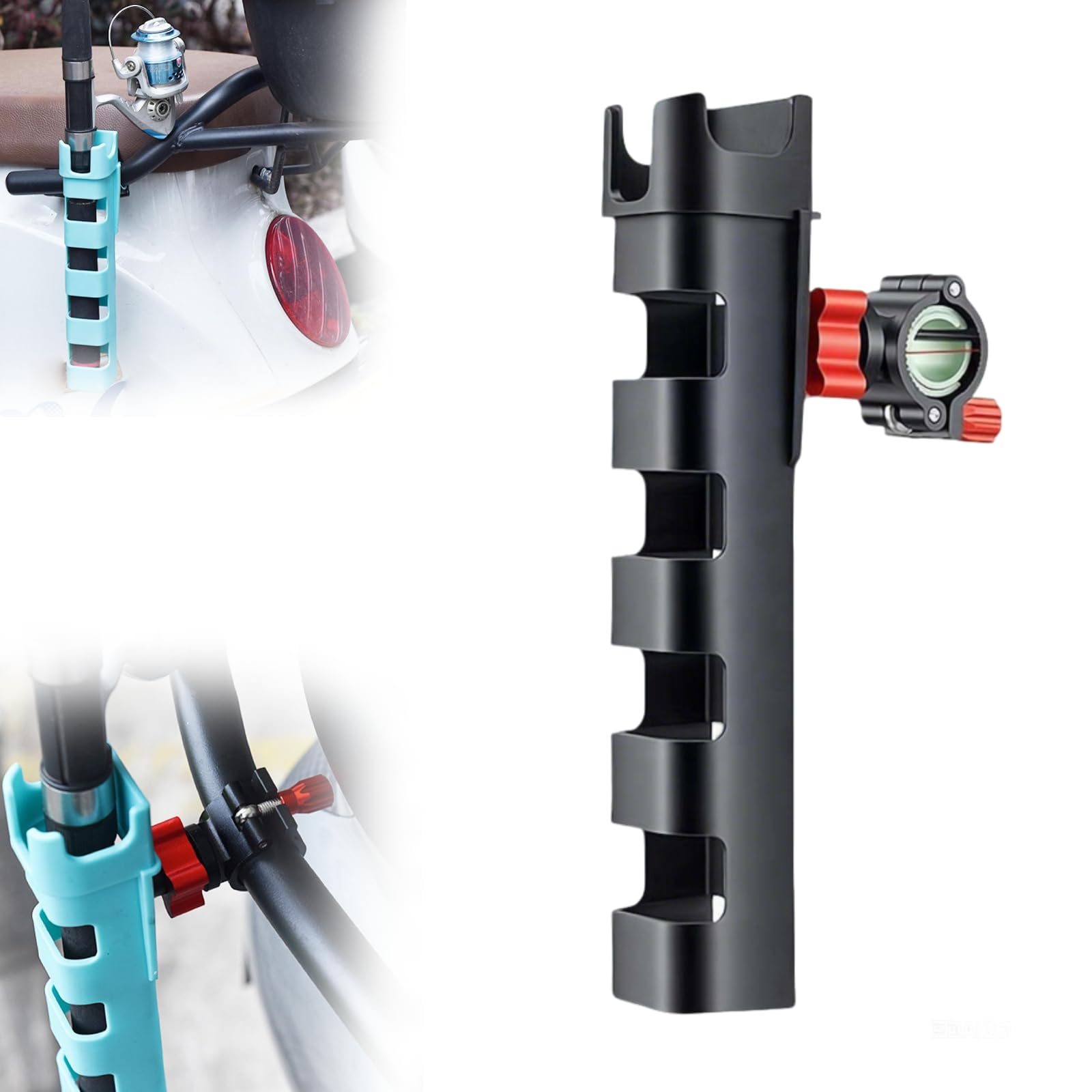 Quick Release Fishing Rod Holder for Motorcycle – 360° Adjustable Rod Tube Mount with Silicone Lock – Universal Fit for Electric Bike Scooter Round Crash Bar 17-24mm (Black2)