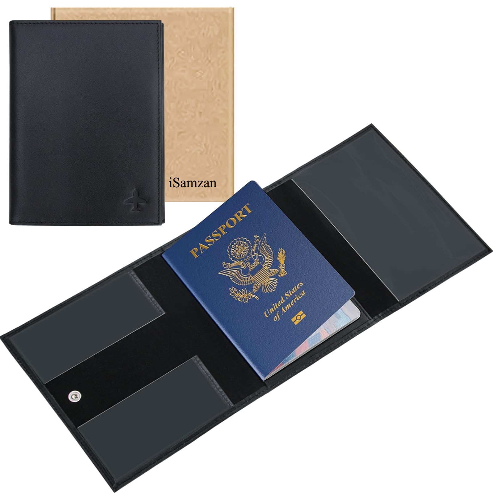 iSamzan Pilot Wallet Passport Holder - Leather Pilot Passport Wallet Accessories Black (Black)