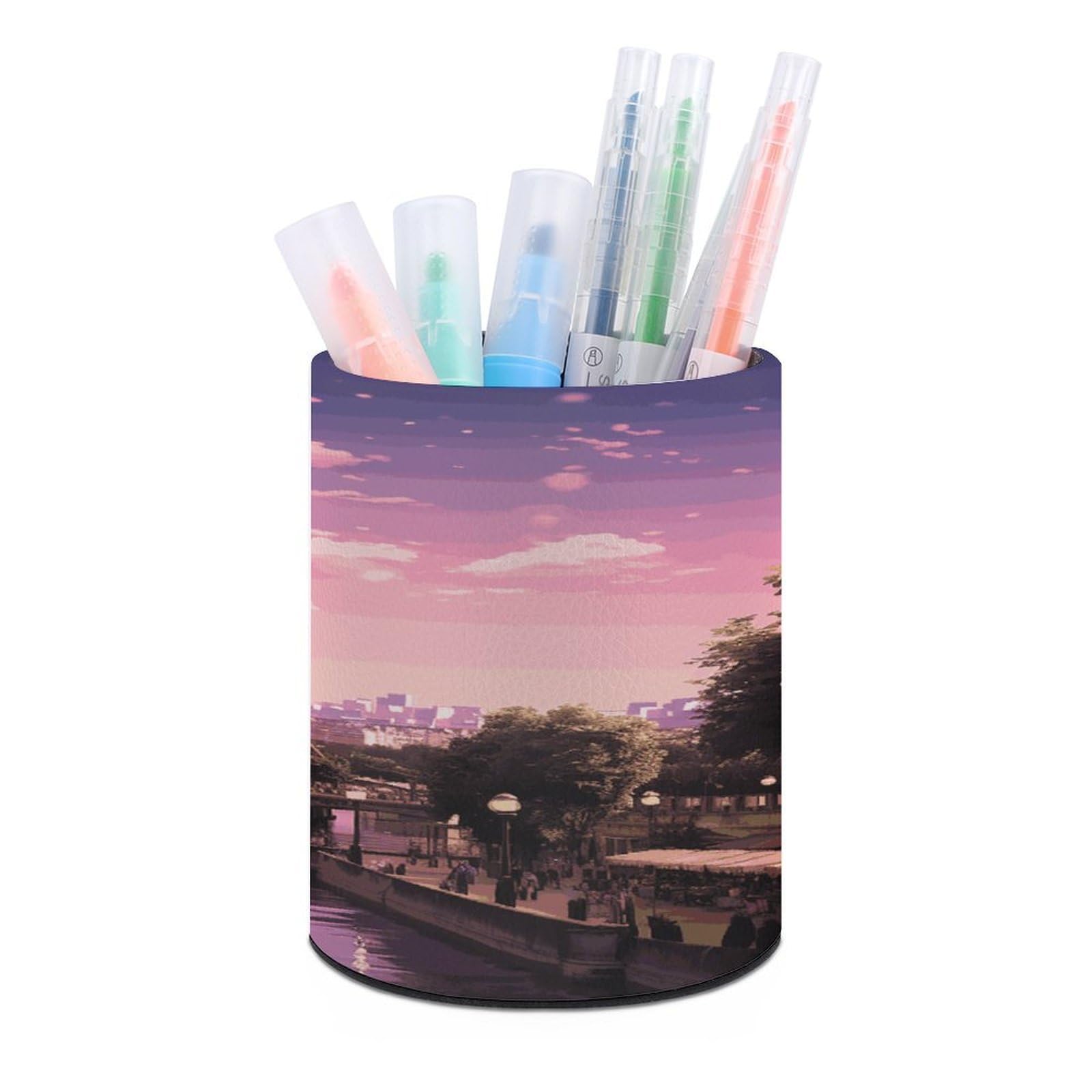 FekiLoot Pink Paris Pen Holder Personalized Desktop Pencil Holders Case Office Accessories Container Box for Round Pen Cup Desktop Organizer Makeup Brush Holder Caddy Storage