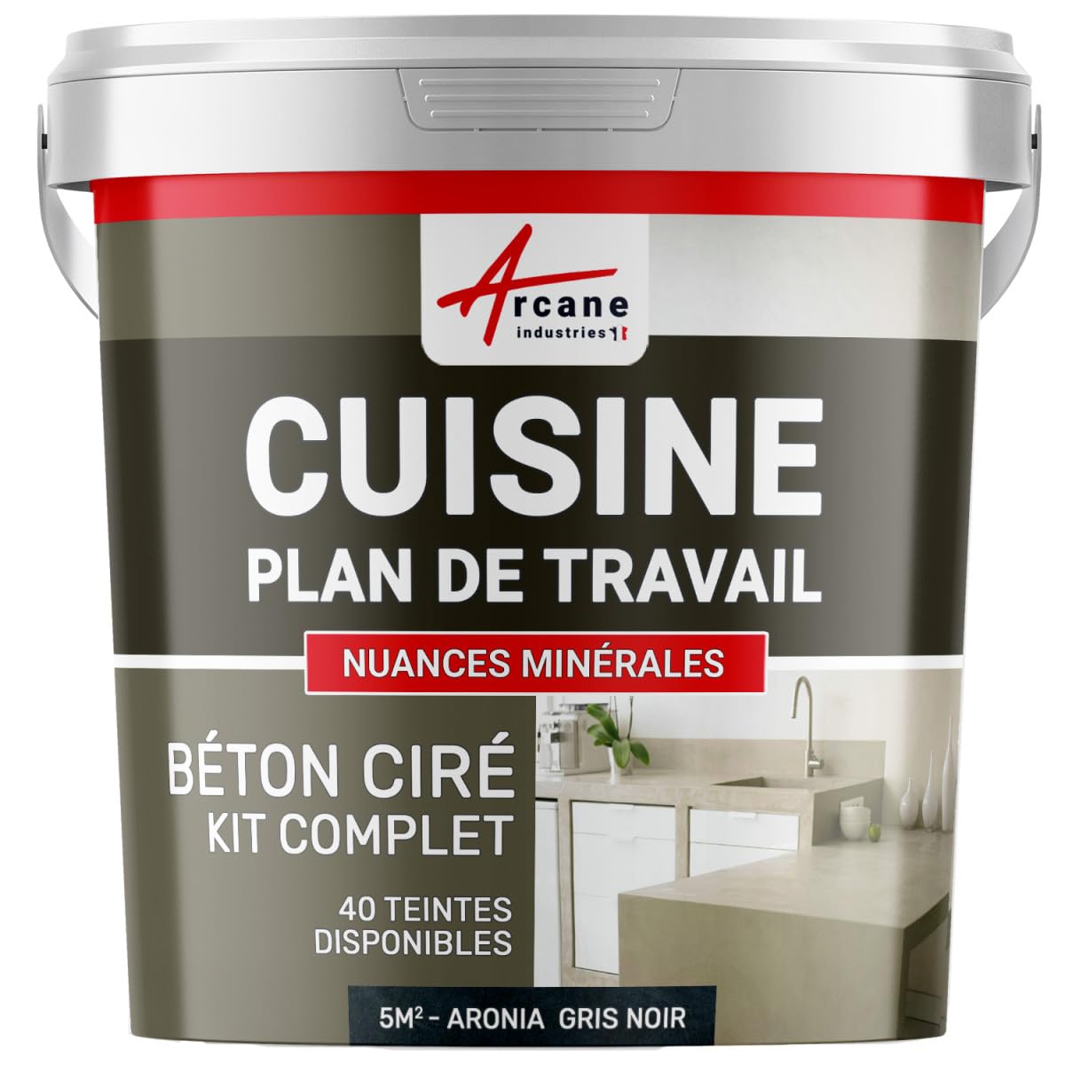 ARCANE INDUSTRIES Béton ciré kit complet 5 m² Aronia Gris Noir revêtement mural décoratif plan de travail crédence évier sol mur