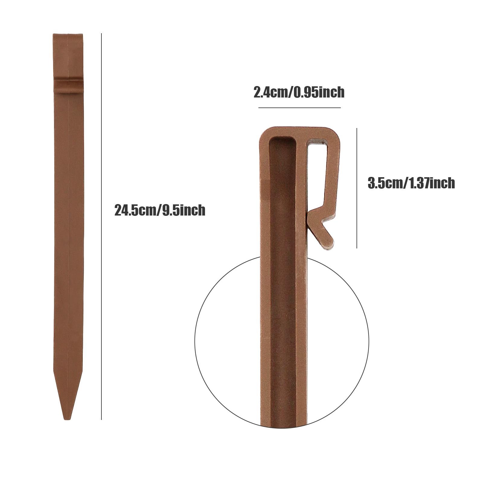 10 piezas de 24,6 cm de plástico resistente para exteriores (20, marrón)