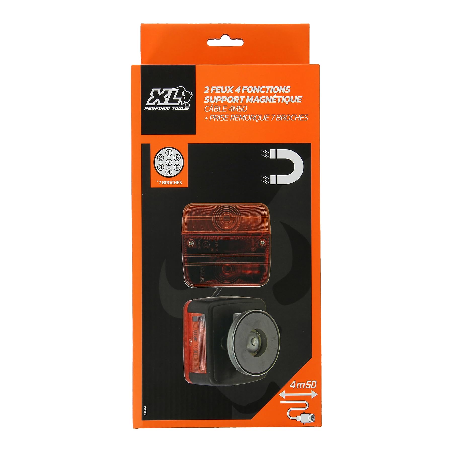 XL Perform Tools 553934 2 4-funkcyjne światła do przyczepy, mocowanie magnetyczne, wiązka 4,5 m