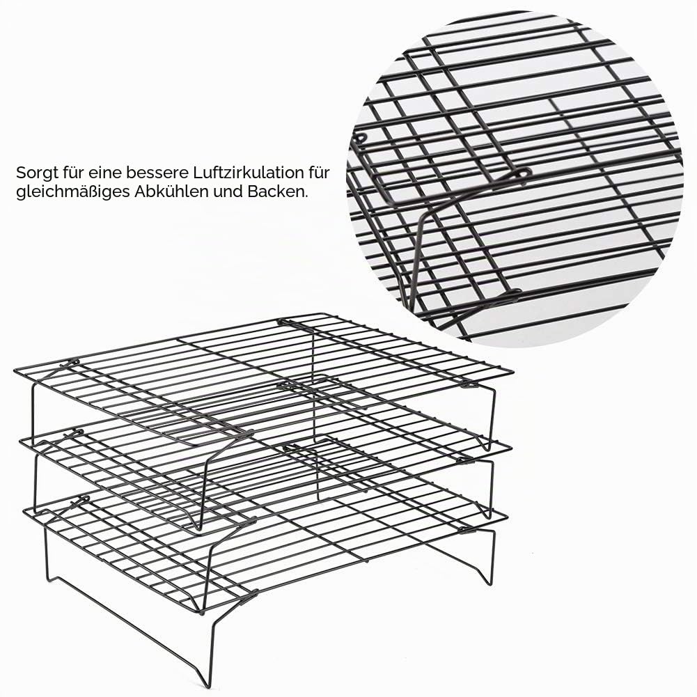 Abkühlgitter, Edelstahl 3-teiliges stapelbares Abkühlgitter Kuchenauskühler, 34 x 24,5 x 19,5 cm Antihaftbeschichtetes Edelstahl-Kühlregal, für Keks/Kuchen/Brot