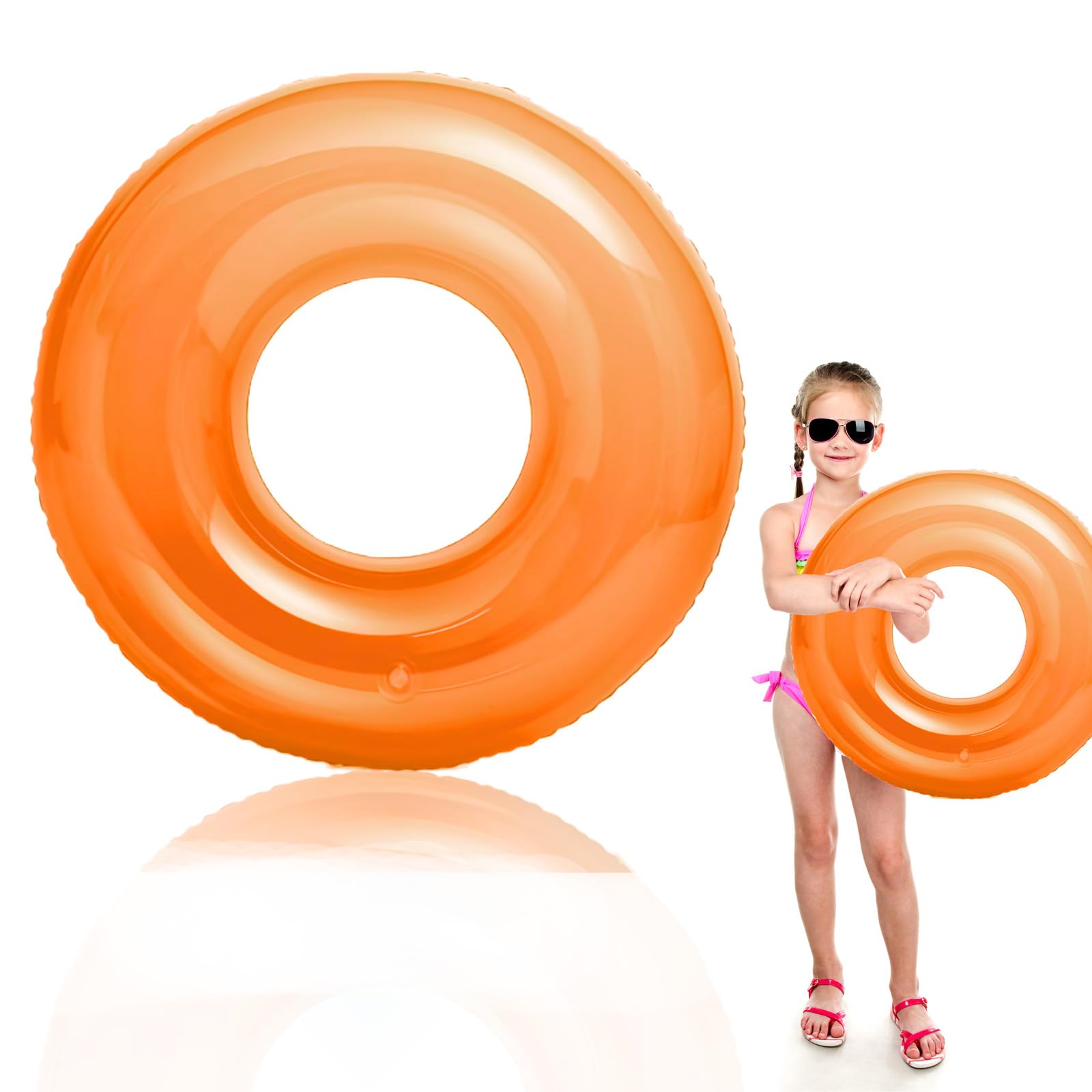 70cm Inflatable Ring Pool for Kids, Orange Rubber Ring, Thick Swimming Pool Rings 6-12 Year, Swim Tubes Rings, Inflatable Pool Floats Toys for Girls Boys Summer Beach Pool Party Water Sport