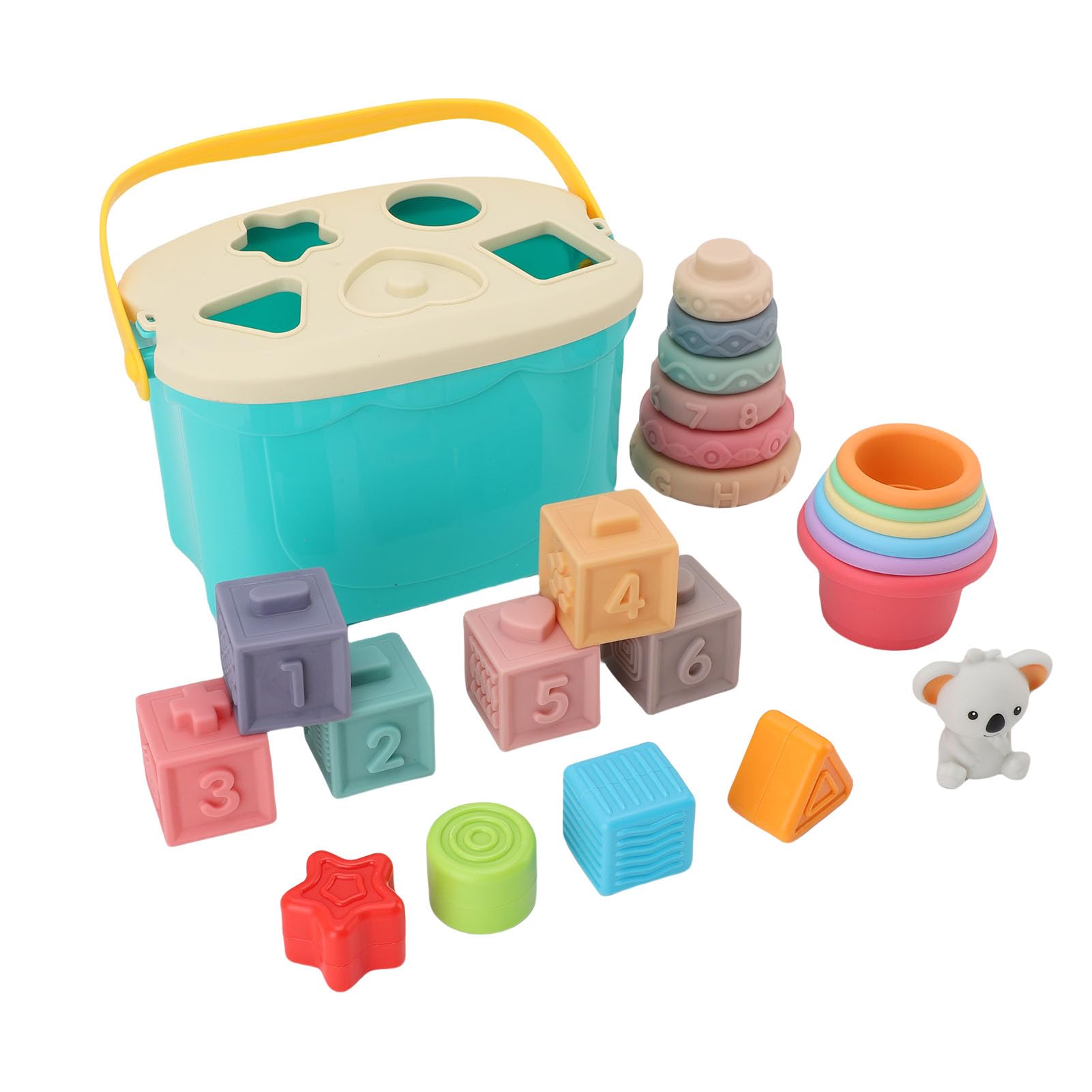Topiky Mattoncini da Costruzione Impilabili in Gomma Morbida per Bambini, Set di Giocattoli Educativi per l'apprendimento Precoce con Tazze da Bagno, Sviluppo Tattile per l'allenamento della Presa