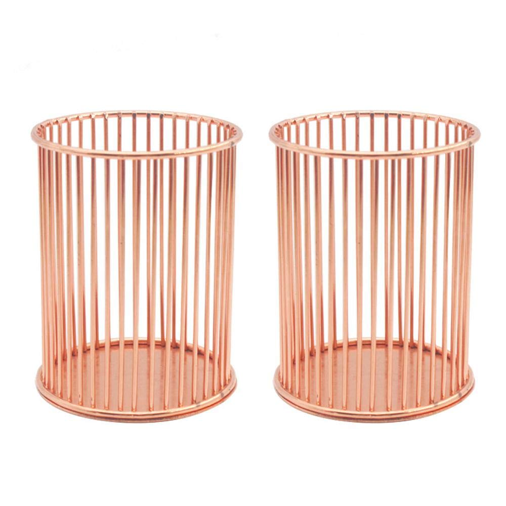 Pencil Pot Holder Metal Volwco 2 Pcs Nordic Style Rose Gold Iron Wire Pen Holder Makeup Brushes Storage Basket Stationery Storage Organizer Container For Home School Office Desk Supplies